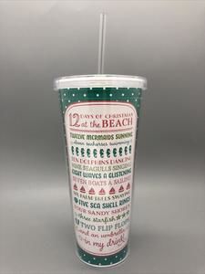 Holiday Double Wall Acrylic Tumbler Cup Straw "12 Days of Christmas at the Beach